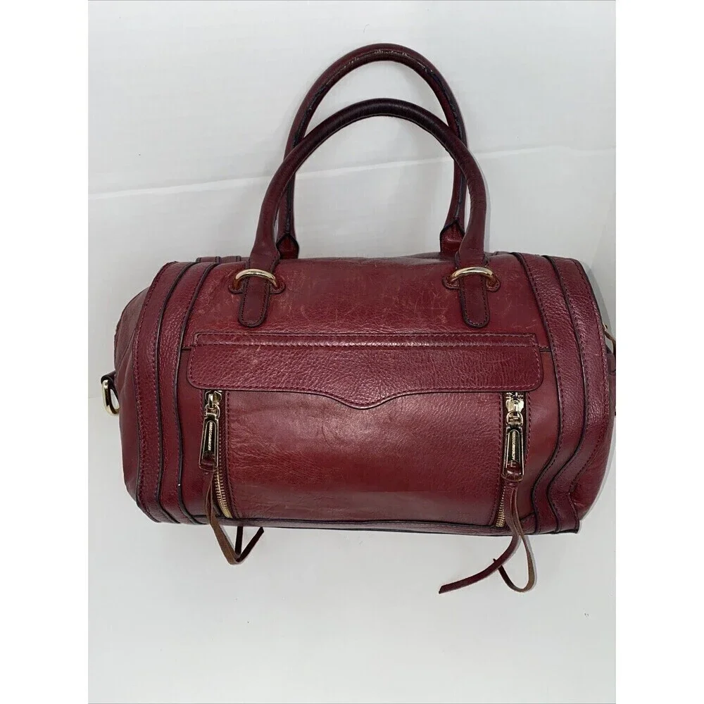 REBECCA MINKOFF Leather Satchel Tote Purse Double Handles Fringe Zippers